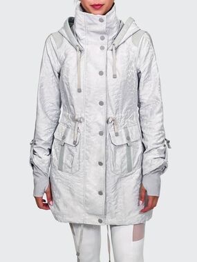 Light Gray Women's Blanc Npir Camo Anorak Jacket - Modern Hooded Parka